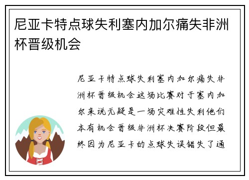 尼亚卡特点球失利塞内加尔痛失非洲杯晋级机会 尼亚卡特点球失利塞内加尔痛失非洲杯晋级机会