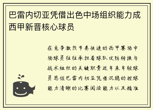 巴雷内切亚凭借出色中场组织能力成西甲新晋核心球员 巴雷内切亚凭借出色中场组织能力成西甲新晋核心球员