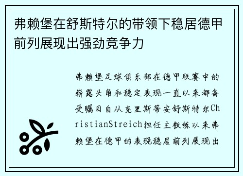 弗赖堡在舒斯特尔的带领下稳居德甲前列展现出强劲竞争力 弗赖堡在舒斯特尔的带领下稳居德甲前列展现出强劲竞争力